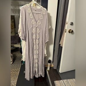 Free People Textured Dress in Light Purple and Cream